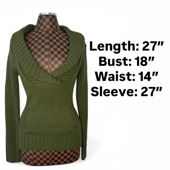 Y2K Wet Seal Sweater Medium Army Green Cowl Neck Plunge Neckline Preppy Vtg - Picture 5 of 10